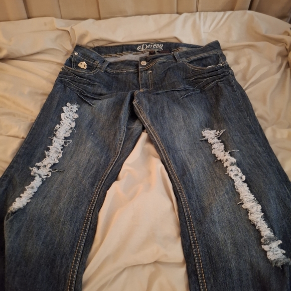 Dereon Women's Dark Blue Bootcut Jeans with Distressed Detailing - Picture 6 of 15